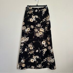 Vintage 90s Tempted Floral Maxi Skirt Black Beige A Line Slip Skirt Size S Boho